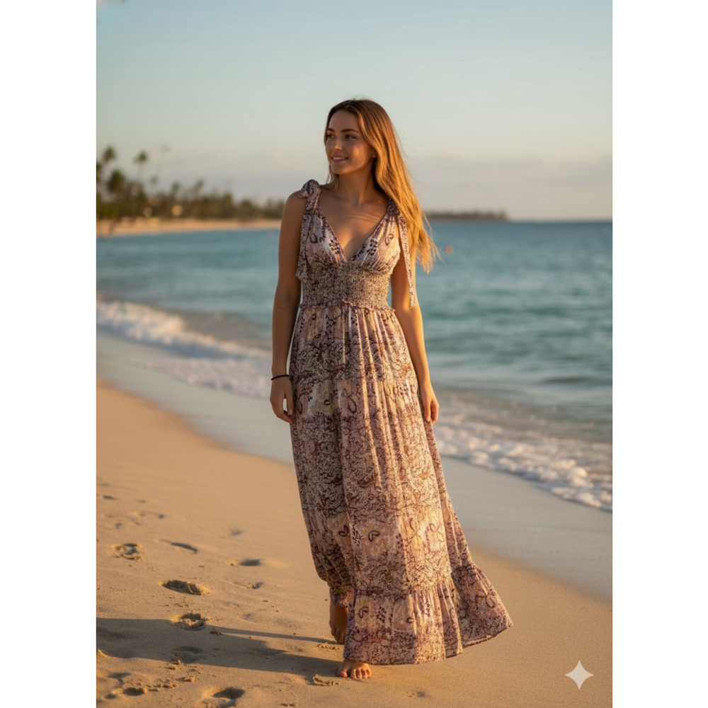 Free People Let's Smock About It Maxi Dress XS Pink Multi Boho Festival Beach